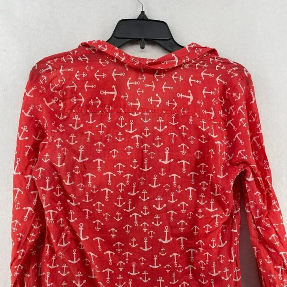 Old Navy Button-Up Shirt Women's Sz XS Red Anchor Print Collared Long Sleeves - Picture 8 of 11